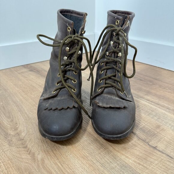 Laredo Leather Western Lace Up Boots Dark Brown Boho 8.5 - Picture 5 of 9